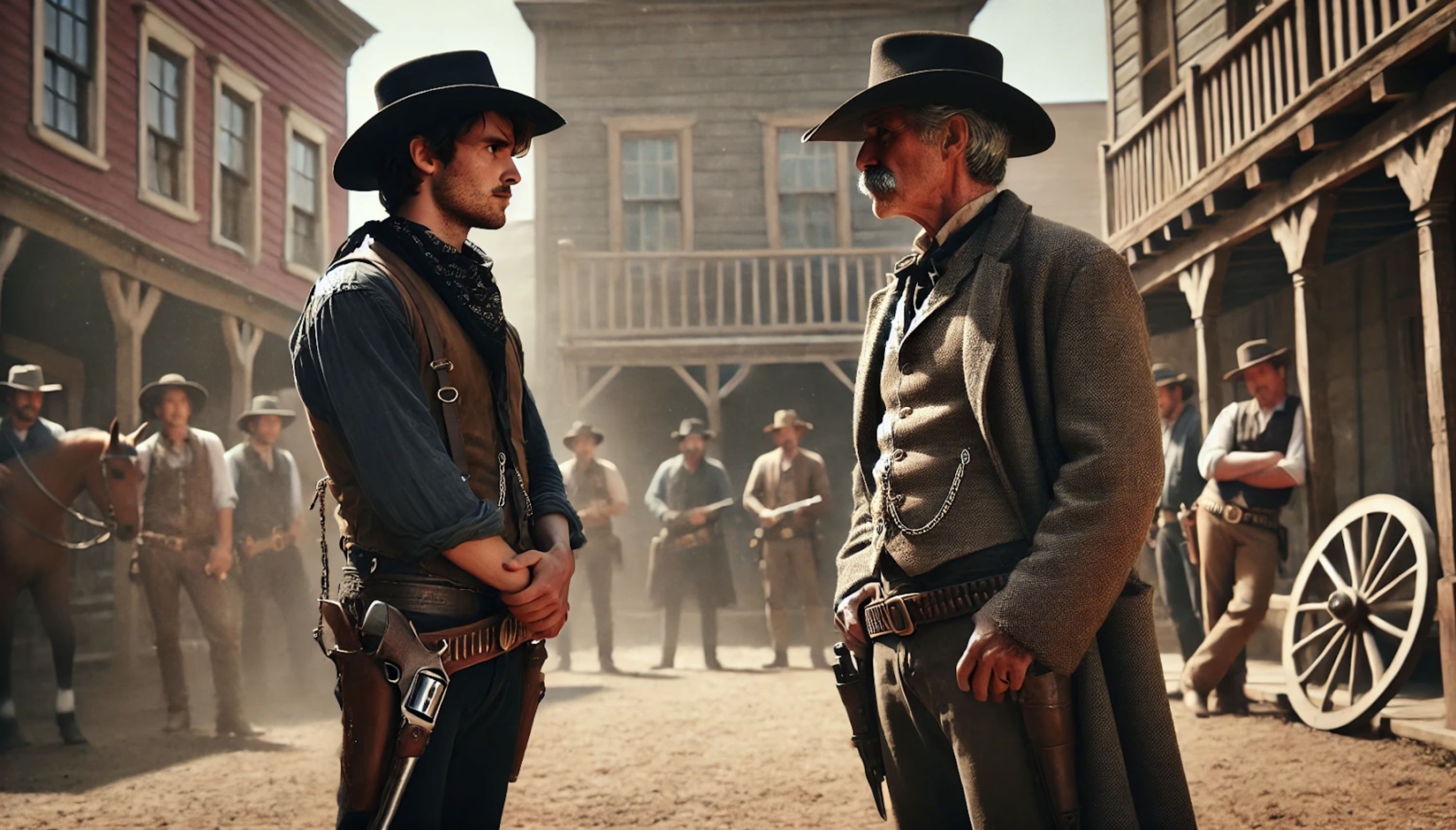 Two cowboys looking at each other