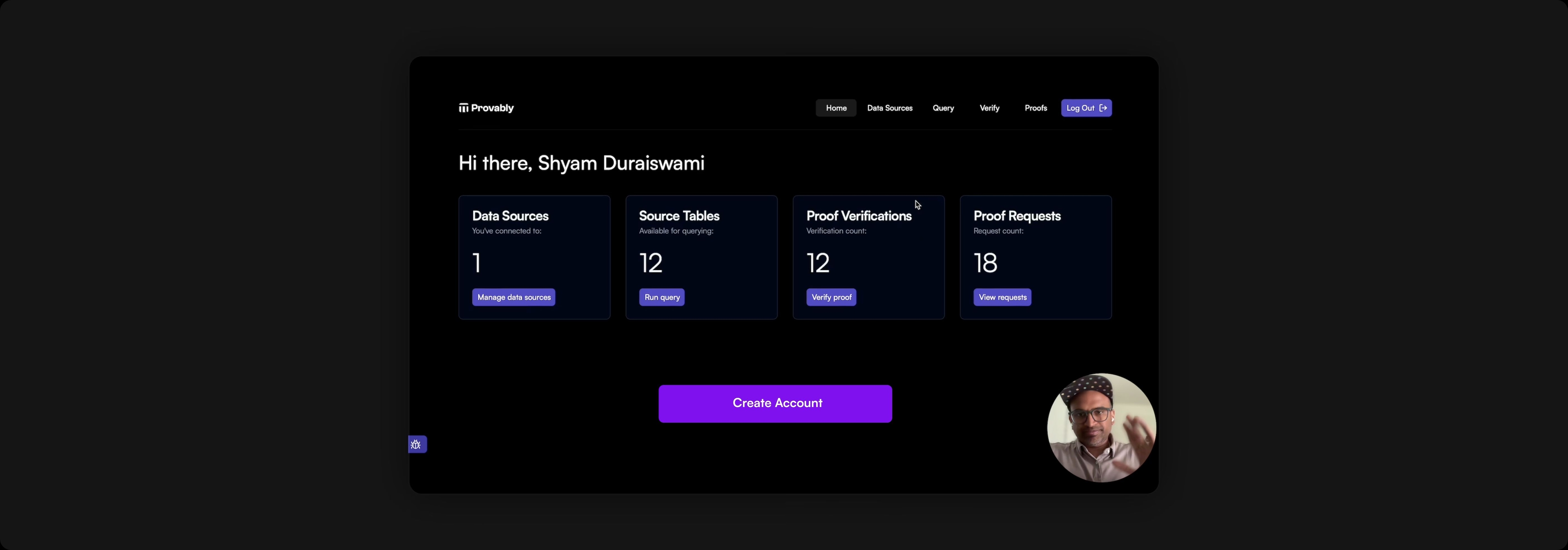 Provably app dashboard